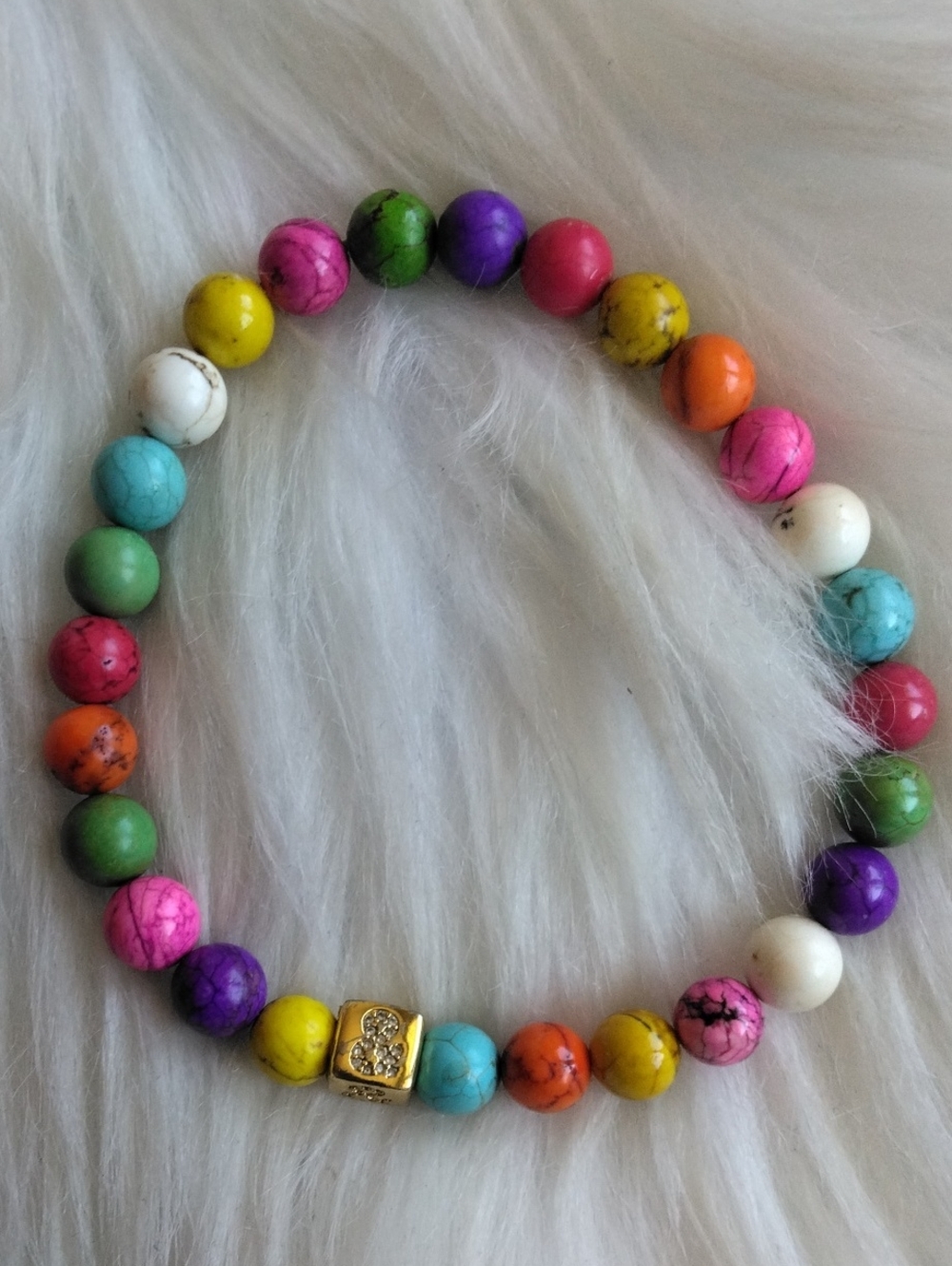 Plus Size Multicolor Howlite Rhinestone Stretchy Bracelet